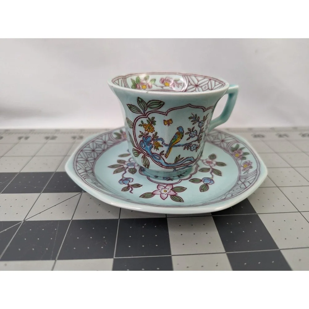 Adams Singapore Bird‎ Turquoise Mini Cup Saucer Lot Wedgewood
